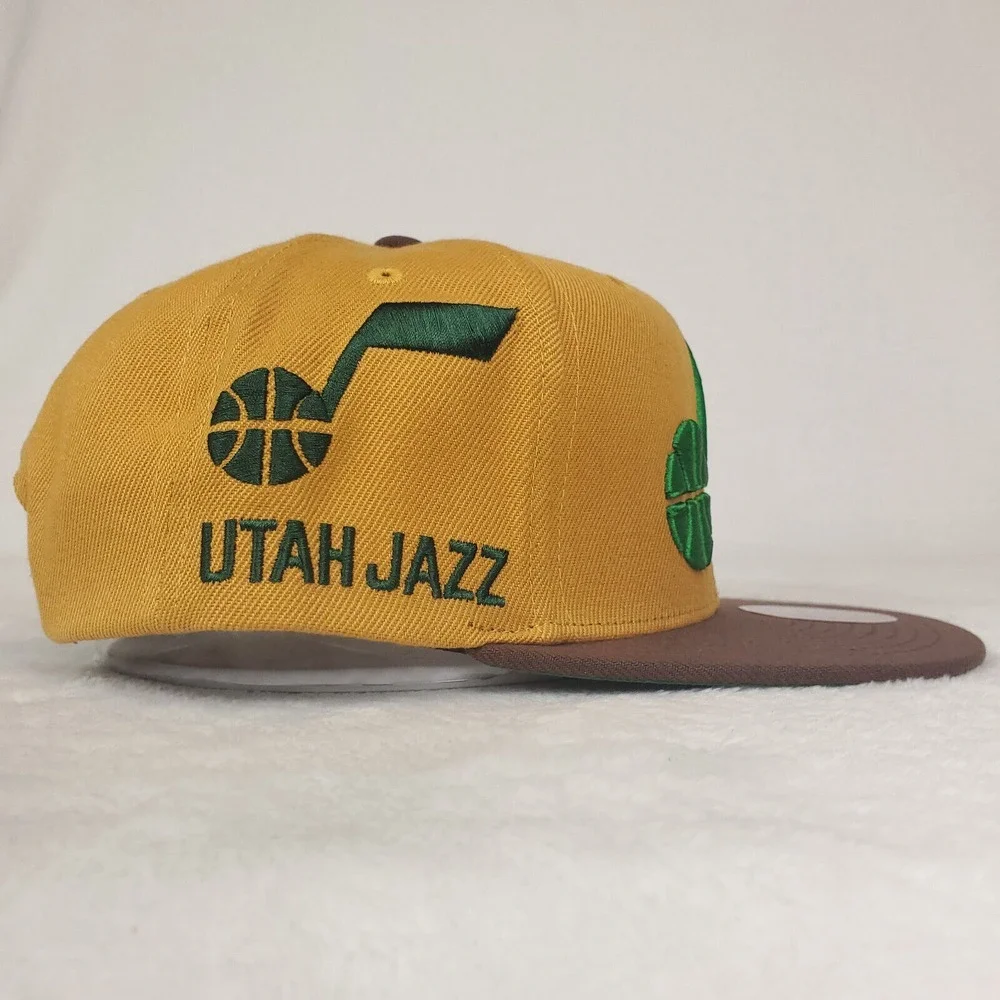 Utah Jazz Mitchell & Ness NBA‎ Snapback Hat Cap Green 3D Logo Khaki Brown NWT - Picture 4 of 8